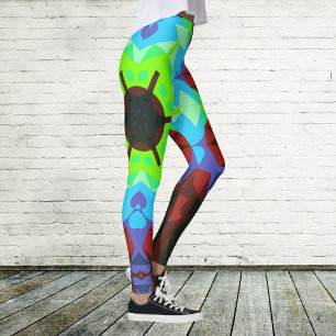 Retro Mandala Blume Rot Blau und Grün Leggings