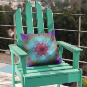 Retro-Mandala-Blume Rot Blau und Lila Kissen