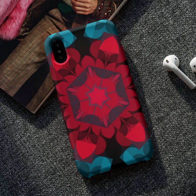 Retro Mandala Blume Rot und Blau Case-Mate iPhone Hülle (Von Creator hochgeladen)