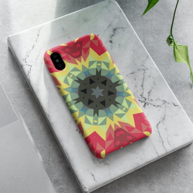Retro Mandala Blume Rot und Gelb Case-Mate iPhone Hülle (Von Creator hochgeladen)