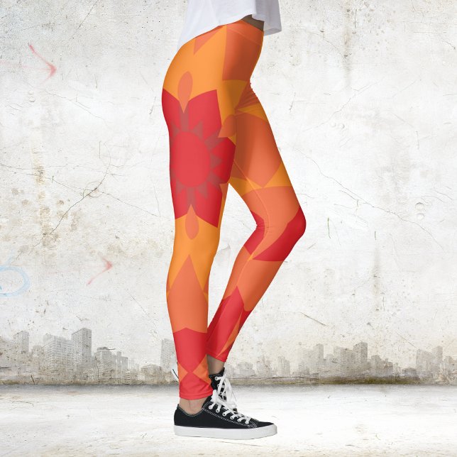 Retro Mandala Blume Rot und Orange Leggings (Von Creator hochgeladen)
