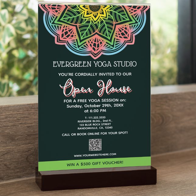 Retro Mandala Blume Yoga Studio Open House Flyer (Spread the word about your yoga studio open house or event with these flyer templates.)