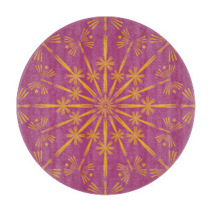 Retro Mandala Boysenberry Glass Cutting Board Schneidebrett