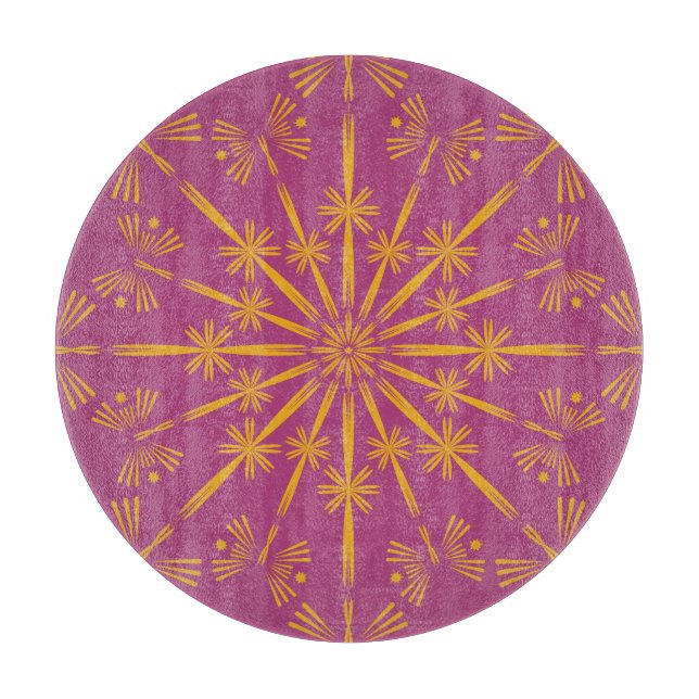 Retro Mandala Boysenberry Glass Cutting Board Schneidebrett (Vorderseite)