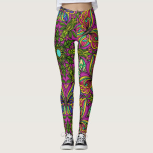 Retro Mandala Design, Neon Colors Leggings