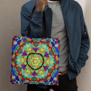 Retro Mandala Flower Orange Red and Blue