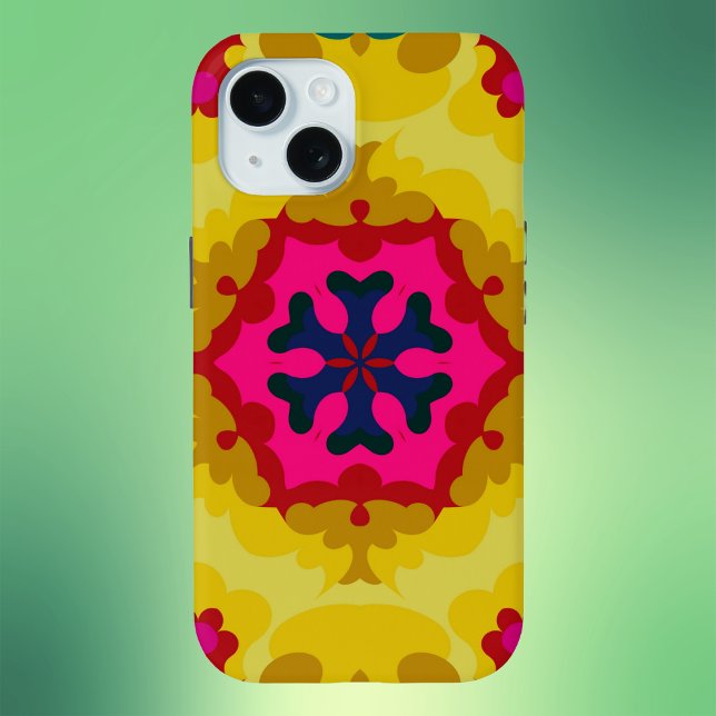 Retro Mandala Gelb Blau und Rosa Case-Mate iPhone Hülle (Von Creator hochgeladen)