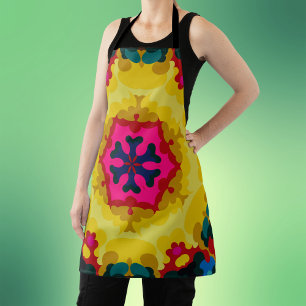 Retro Mandala Gelb Blau und Rosa Schürze