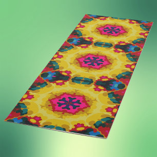 Retro Mandala Gelb Blau und Rosa Yogamatte