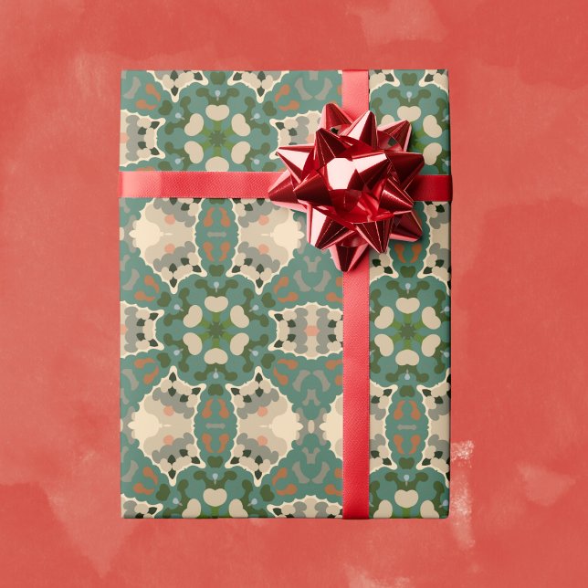 Retro Mandala Green Brown und Orange Geschenkpapier (Von Creator hochgeladen)
