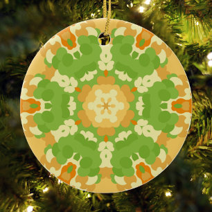 Retro Mandala Green und Orange Keramik Ornament