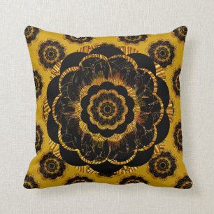 Retro-Mandala-Hippie-Kissen - Schwarz Gold Senf Kissen