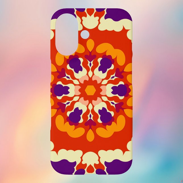 Retro Mandala Lila Red und Orange Case-Mate iPhone Hülle (Retro Mandala Phone Case from Wormhole Orbital)