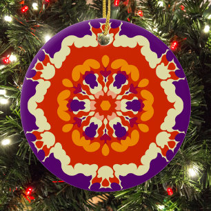 Retro Mandala Lila Red und Orange Keramik Ornament