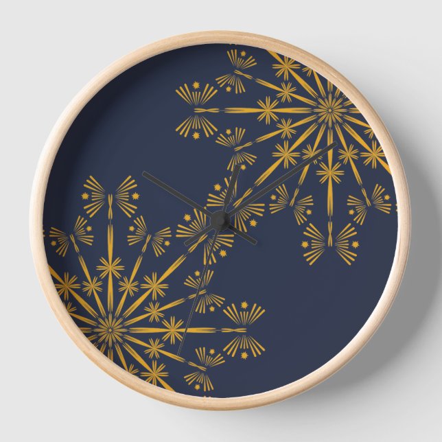 Retro Mandala Midnight Wood Gerahmte Uhr (Vorderseite)