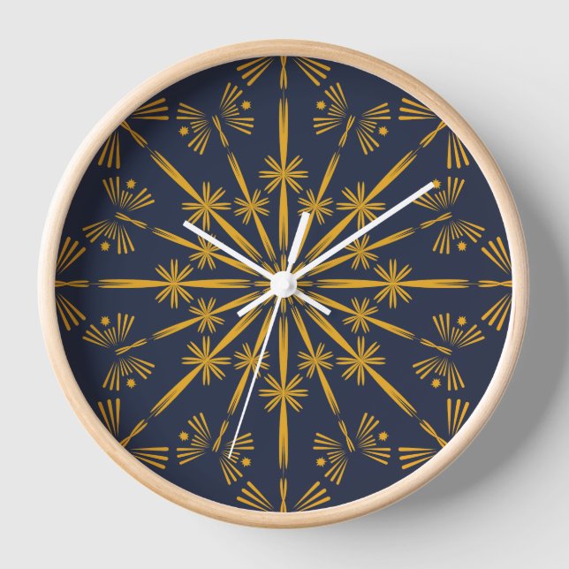 Retro Mandala Midnight Wood Gerahmte Uhr (Vorderseite)