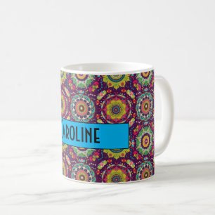 Retro Mandala Muster Personalisiert Kaffeetasse