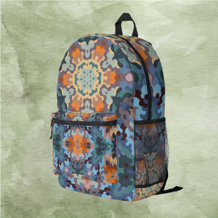 Retro Mandala Orange Blue und Yellow Bedruckter Rucksack