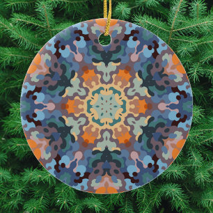 Retro Mandala Orange Blue und Yellow Keramik Ornament