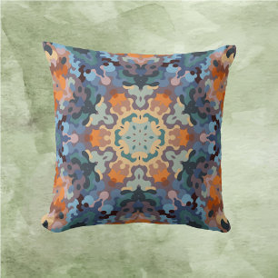 Retro Mandala Orange Blue und Yellow Kissen