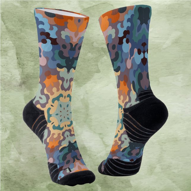 Retro Mandala Orange Blue und Yellow Socken (Von Creator hochgeladen)