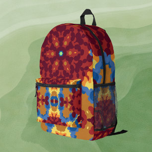 Retro Mandala Red Blue und Yellow Bedruckter Rucksack