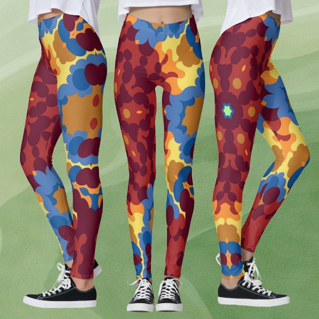 Retro Mandala Red Blue und Yellow Leggings (Von Creator hochgeladen)