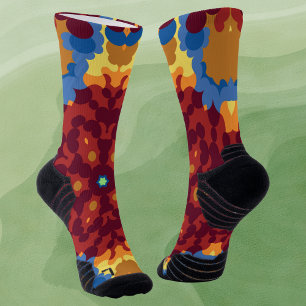 Retro Mandala Red Blue und Yellow Socken