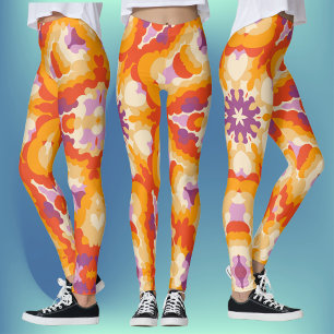 Retro Mandala Red Orange Lila und gelb Leggings
