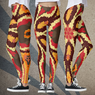Retro Mandala Red Orange und Brown Leggings
