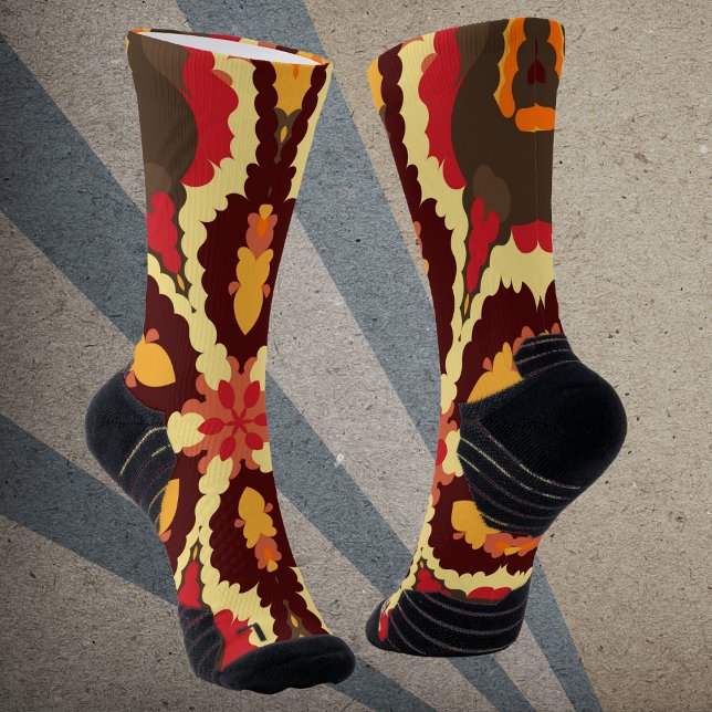 Retro Mandala Red Orange und Brown Socken (Von Creator hochgeladen)