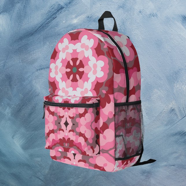 Retro Mandala Rosa und Weiß Bedruckter Rucksack (Von Creator hochgeladen)