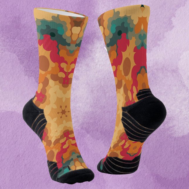 Retro Mandala Rot Gelb und Blau Socken (Von Creator hochgeladen)