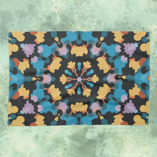 Retro Mandala Yellow Blue und Orange Geschirrtuch
