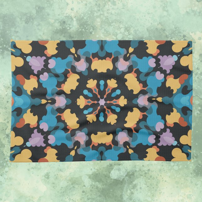 Retro Mandala Yellow Blue und Orange Geschirrtuch (Von Creator hochgeladen)