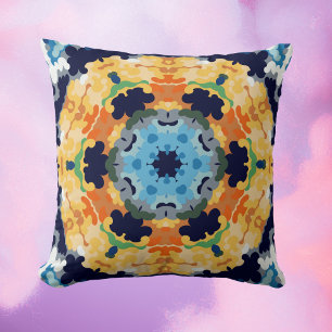 Retro Mandala Yellow Blue und Orange Kissen