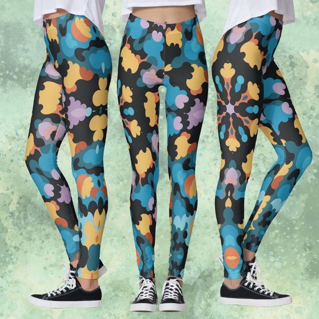 Retro Mandala Yellow Blue und Orange Leggings (Von Creator hochgeladen)