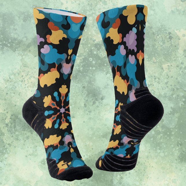 Retro Mandala Yellow Blue und Orange Socken (Von Creator hochgeladen)