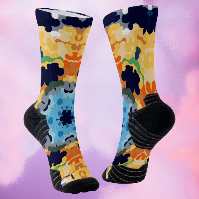 Retro Mandala Yellow Blue und Orange Socken (Von Creator hochgeladen)