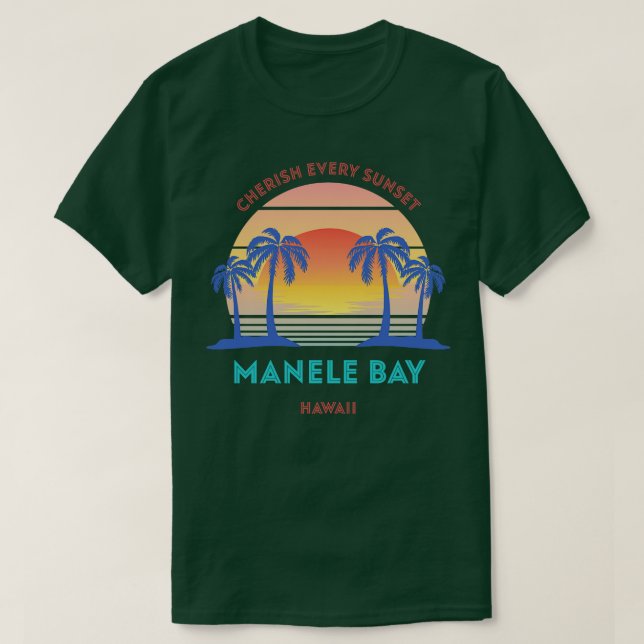Retro Manele Bay Beach Cheret jeden Sonnenuntergan T-Shirt (Design vorne)