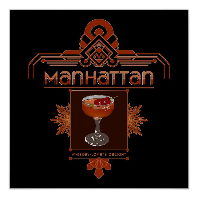 Retro Manhattan Cocktail Illustration Poster (Vorderseite)