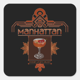 Retro Manhattan Cocktail Illustration Quadratischer Aufkleber