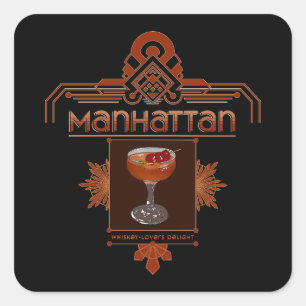 Retro Manhattan Cocktail Illustration Quadratischer Aufkleber