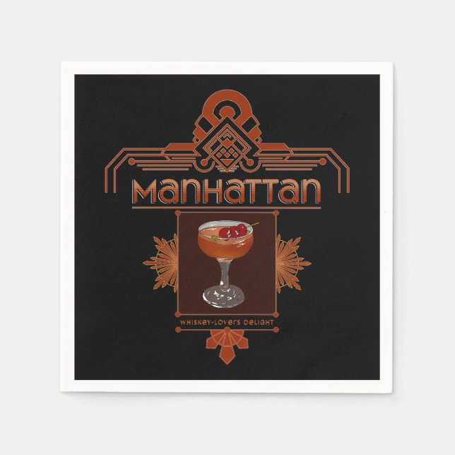 Retro Manhattan Cocktail Illustration Serviette (Vorderseite)