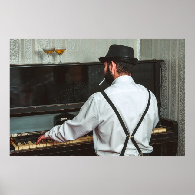 Retro-Mann spielt Klavier und rauchen Poster (Vorne)