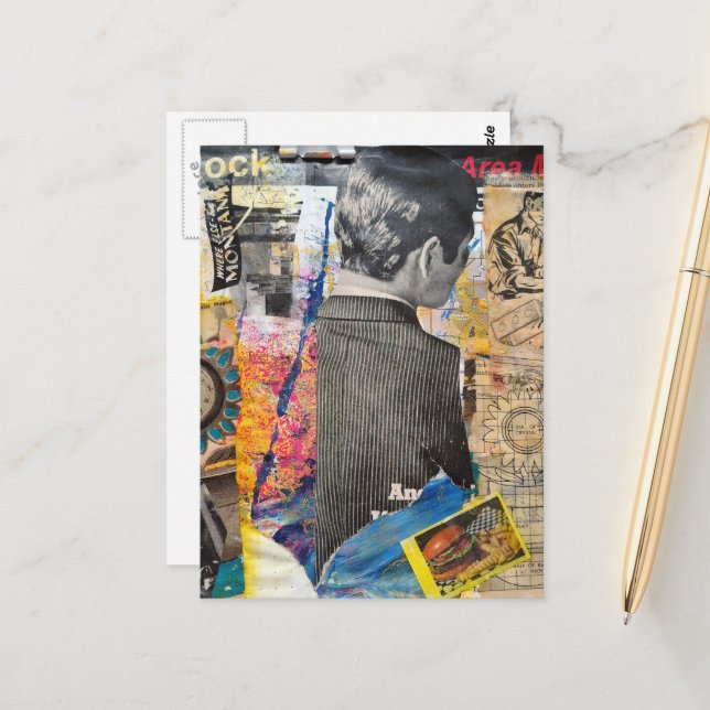 Retro-Männer arbeiten Mixed-Media-Collage Postkarte (Vorderseite/Rückseite Beispiel)