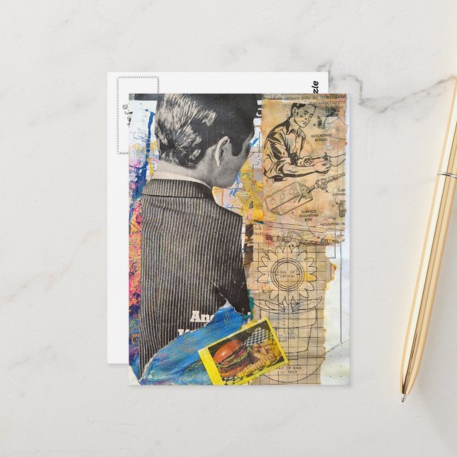 Retro-Männer arbeiten Mixed-Media-Collage Postkarte (Vorderseite/Rückseite Beispiel)