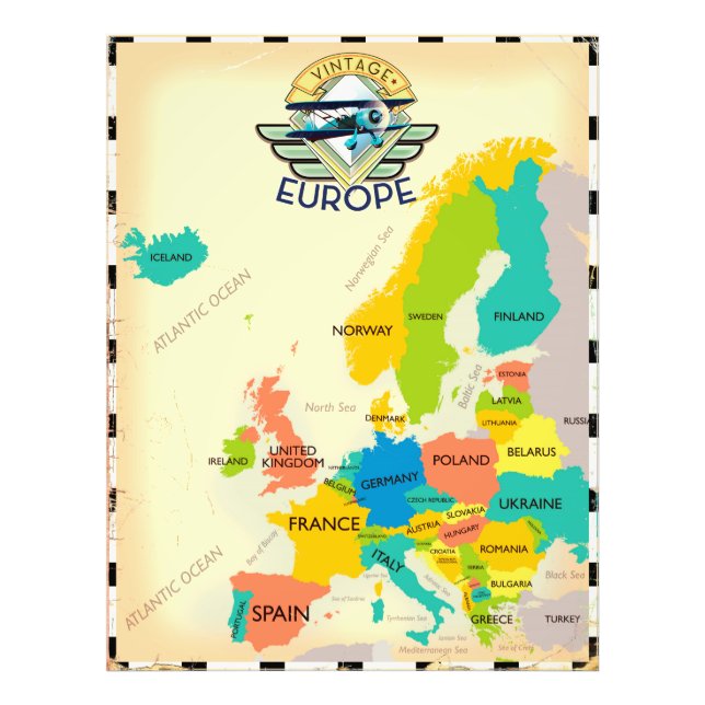 Retro Map of Europe. Fotodruck (Vorne)