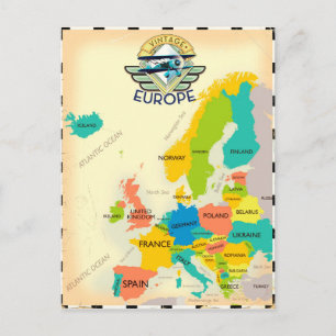 Retro Map Of Europe. Postkarte