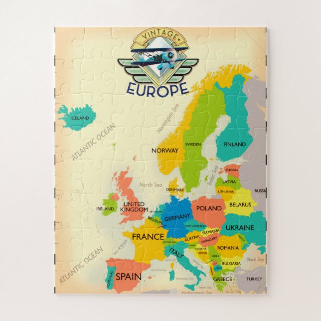Retro Map of Europe. Puzzle (Vertikal)
